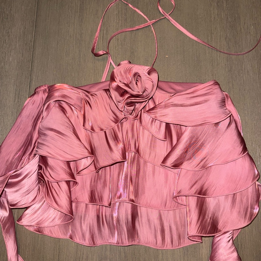 Wild Fable Pink Satin Ruffled Blouse